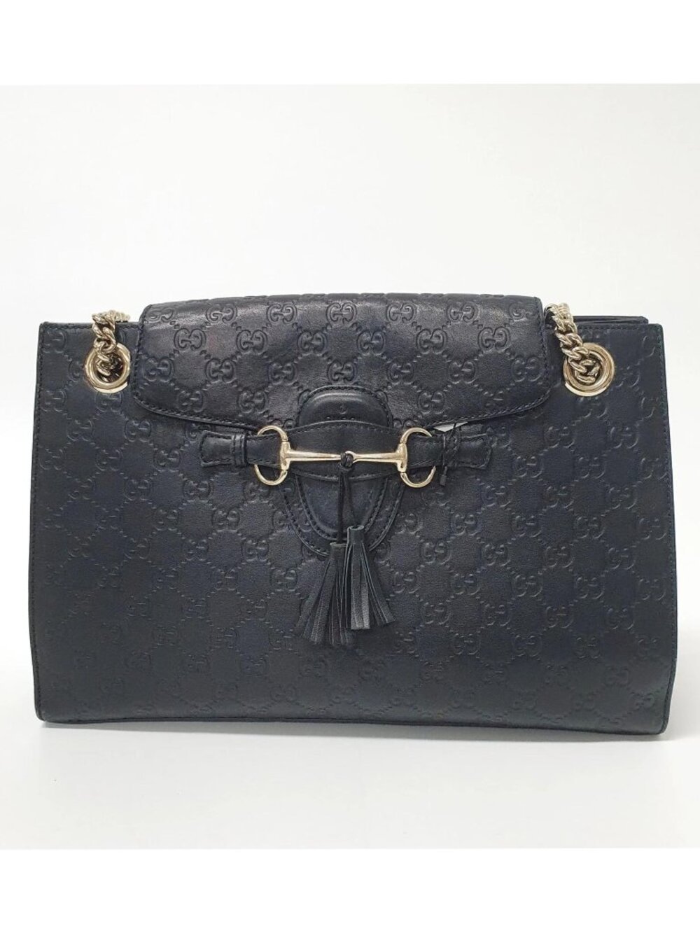 Authentic Gucci Guccissima Leather Horsebit Chain Tote Black - Picture 2 of 12